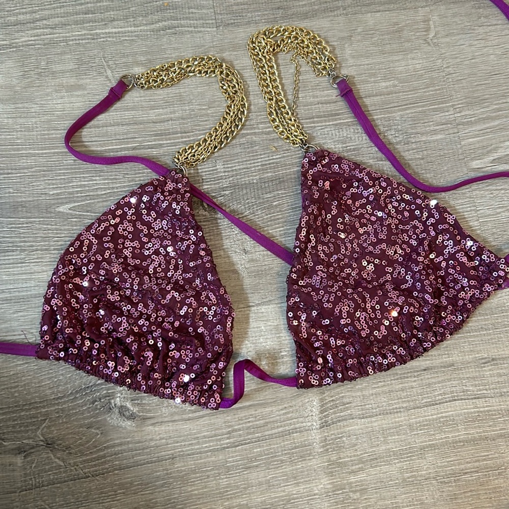 Beach bunny purple sparkle top with gold chains